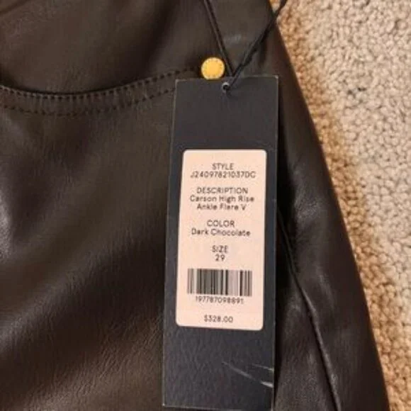 Veronica Beard Carson High Rise Ankle Flare Dark Chocolate Leather Flare Pants